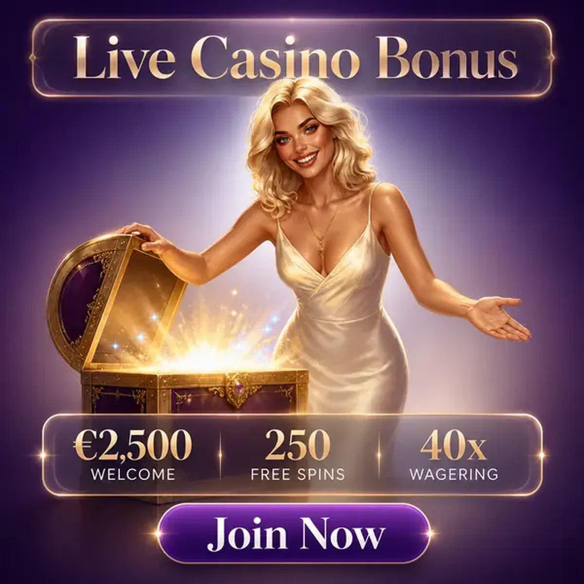 Joueur découvrant les trésors du casino en direct chez Vipzino avec un coffre bonus étincelant