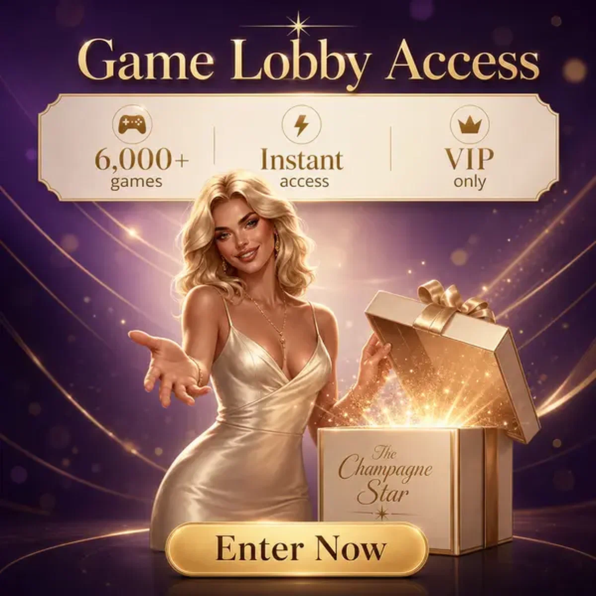 La Champagne Star ouvre une boîte cadeau VIP chez Vipzino après connexion pour révéler l'accès exclusif au lobby de jeux