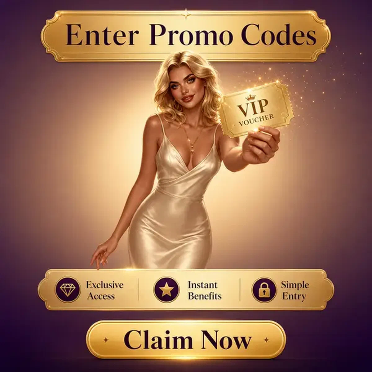 Silhouette élégante présentant un bon de code promo dans le salon VIP luxueux de Vipzino