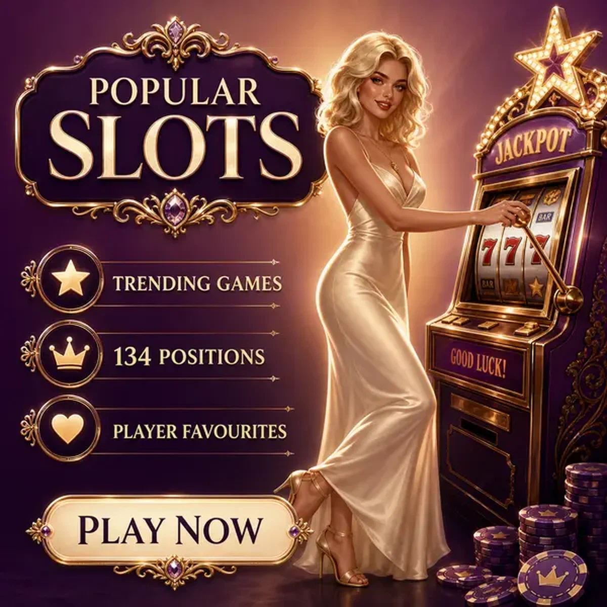 Femme élégante profitant des machines à sous populaires Vipzino avec des rouleaux lumineux et une atmosphère de casino de luxe